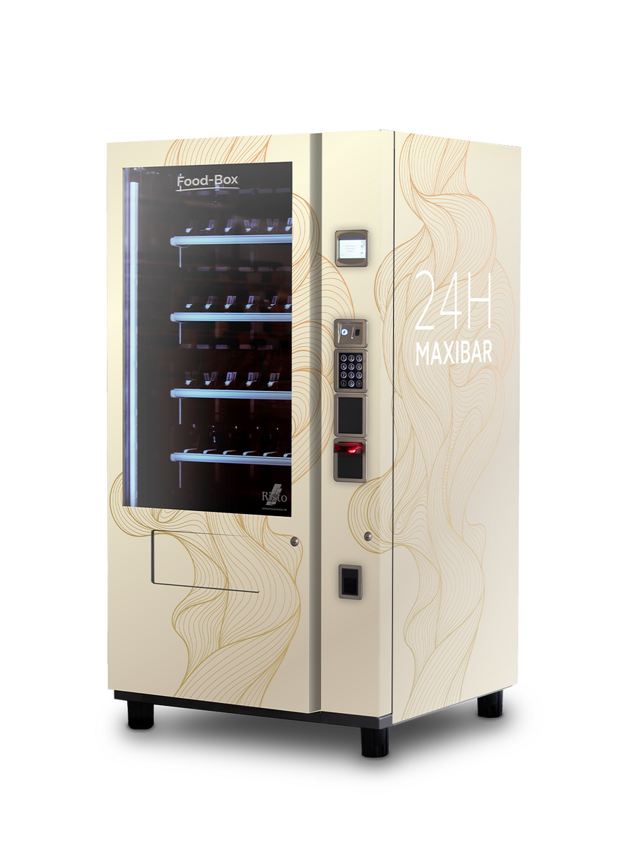 Distributeur automatique MAXIBAR au design de lignes modernes, écran tactile et façade vitrée      