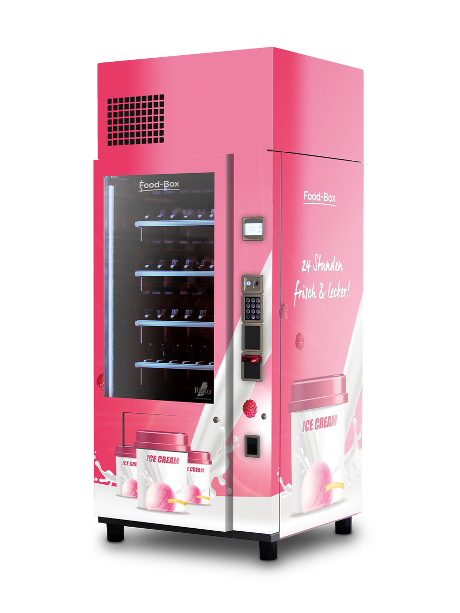 Distributeur automatique rose pour glaces avec coupes glacées en motif      