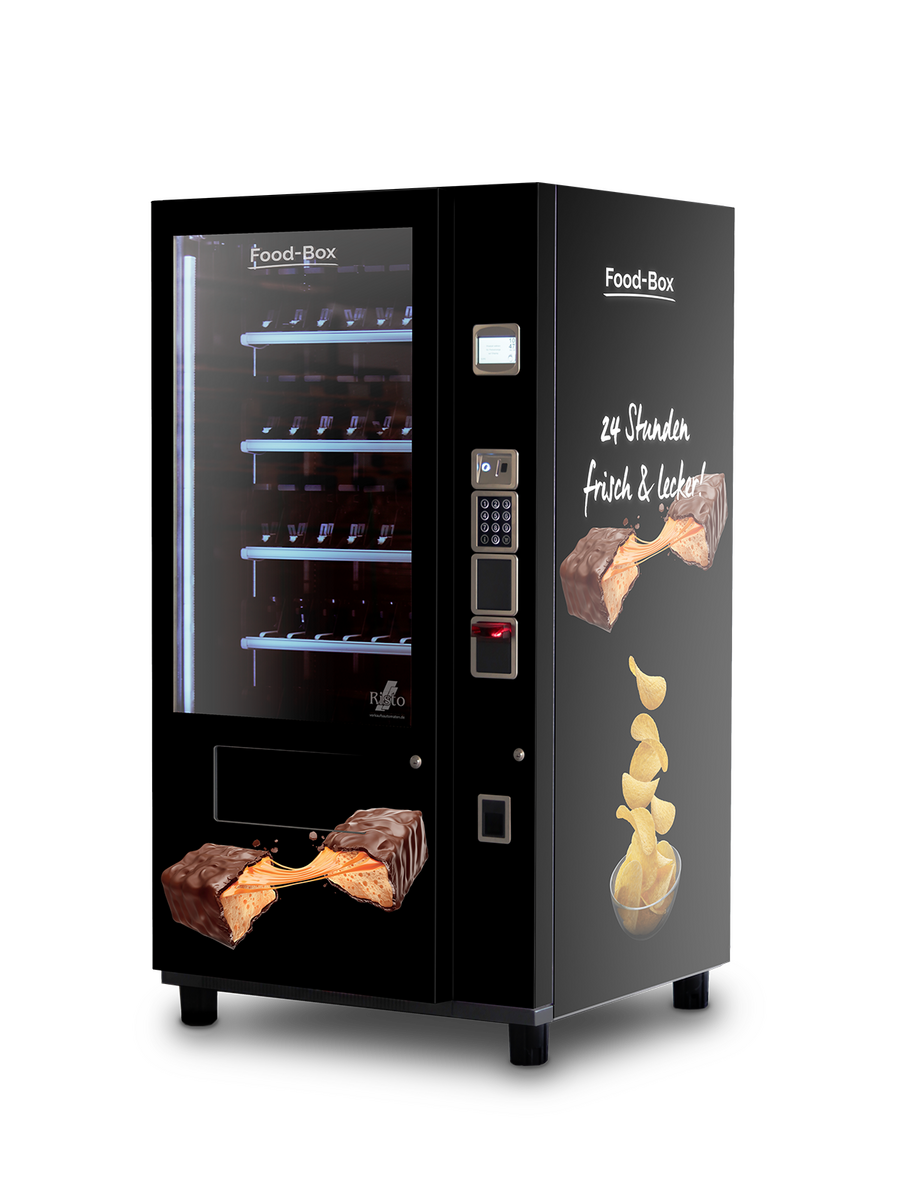 Distributeur automatique noir au design de snacks et chips pour vente 24 heures      