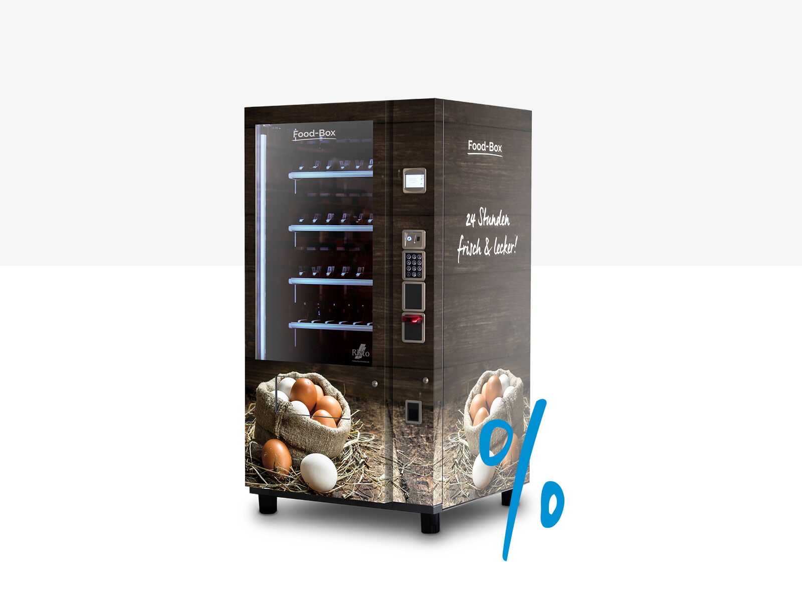 Distributeur automatique noir au motif d'œufs et aspect bois naturel      