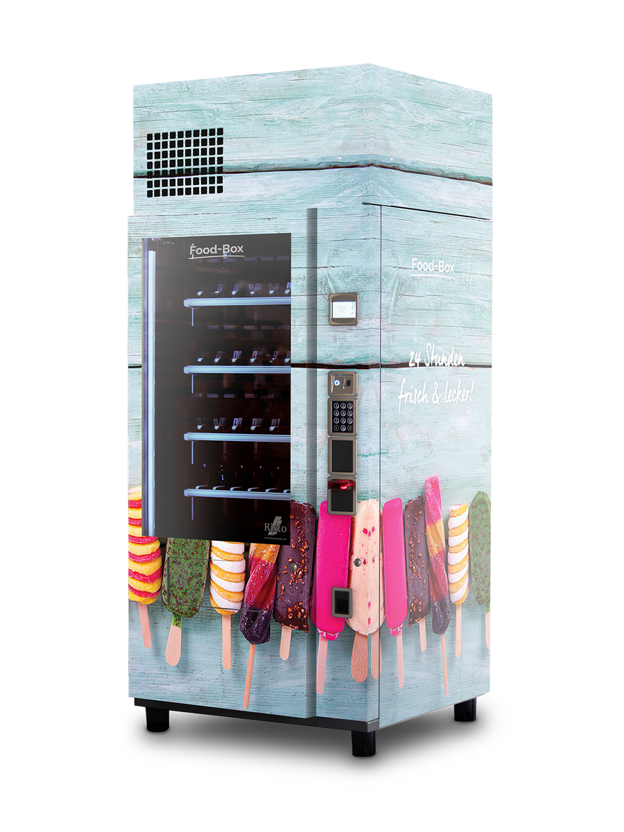 Distributeur automatique illustrant des glaces de différentes couleurs      