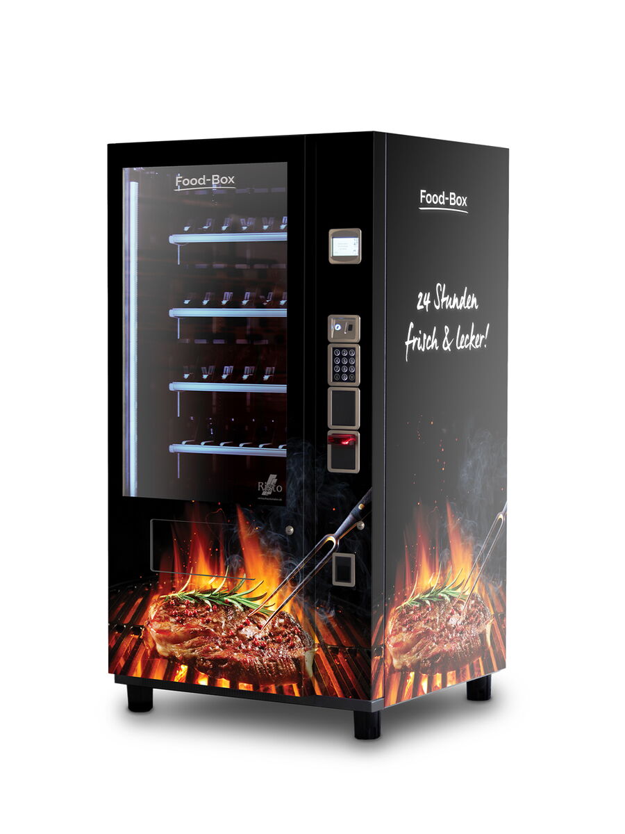 Distributeur automatique de viande grillée avec mention 24 heures frais et délicieux      