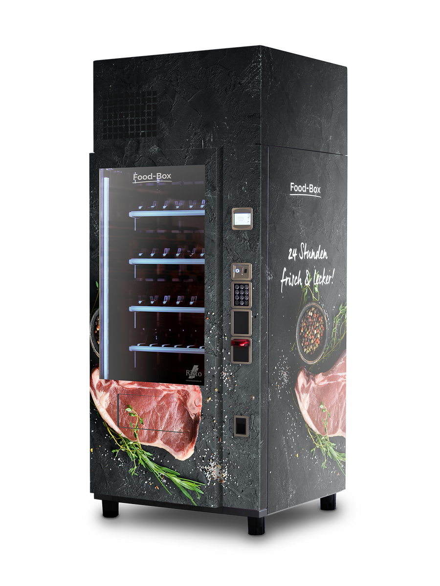 Distributeur automatique au design sombre avec motif de steak cru      