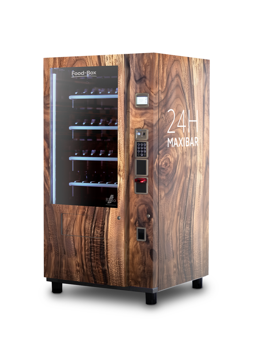 Distributeur automatique Food-Box au design bois avec 24H Maxibar      